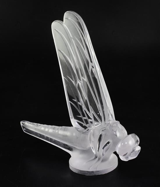 Grande Libellule/Large Dragonfly. A glass mascot by René Lalique, introduced on 23/5/1928, No.1100393, height 20.25cm.